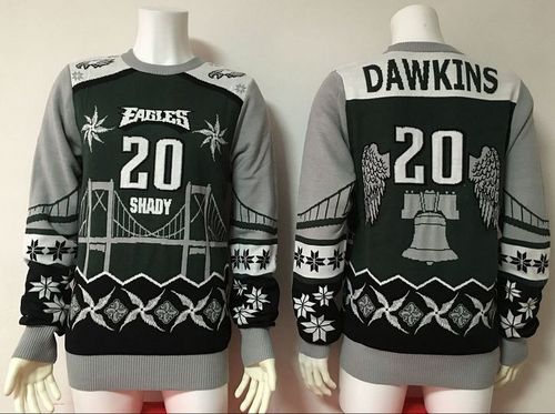 Nike Eagles #20 Brian Dawkins Green/Grey Men's Ugly Sweater - Click Image to Close
